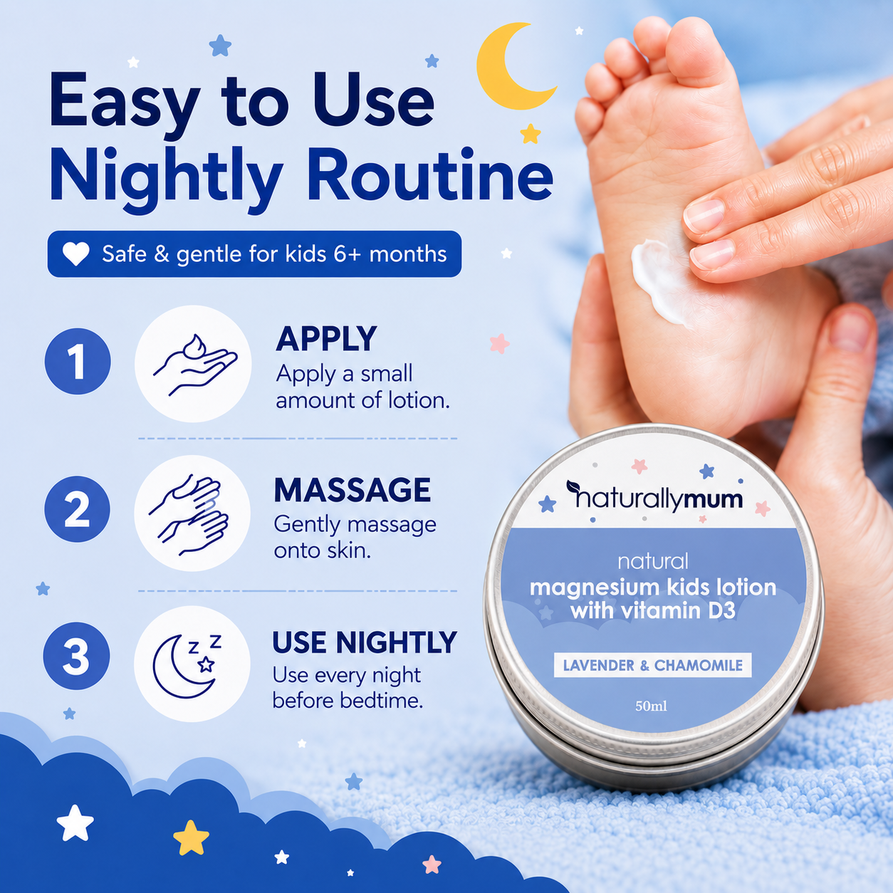 Kids Magnesium Bedtime Lotion with Vitamin D 50ml