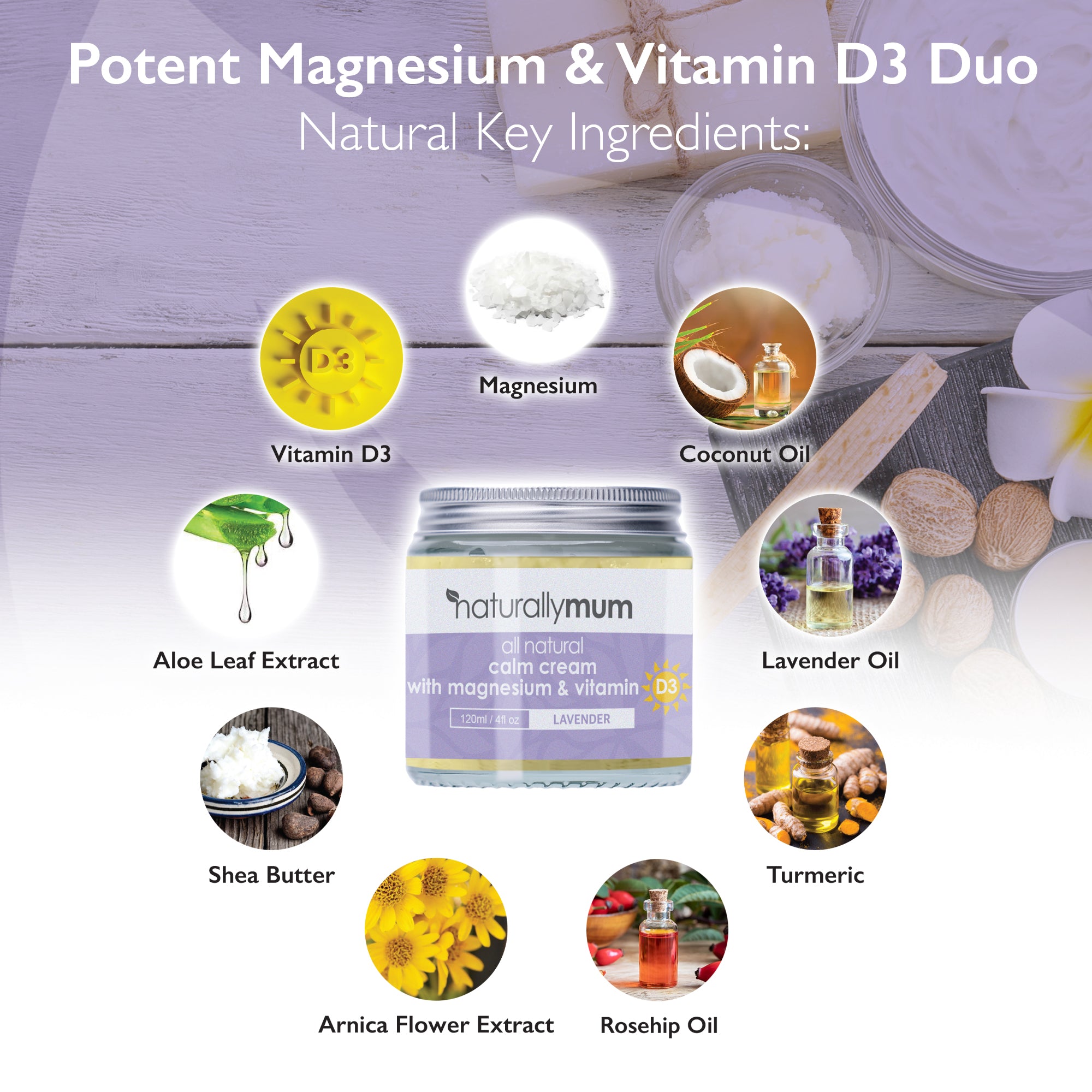 NaturallyMum Calm Cream with Magnesium and Vitamin D | Lavender | 120ml