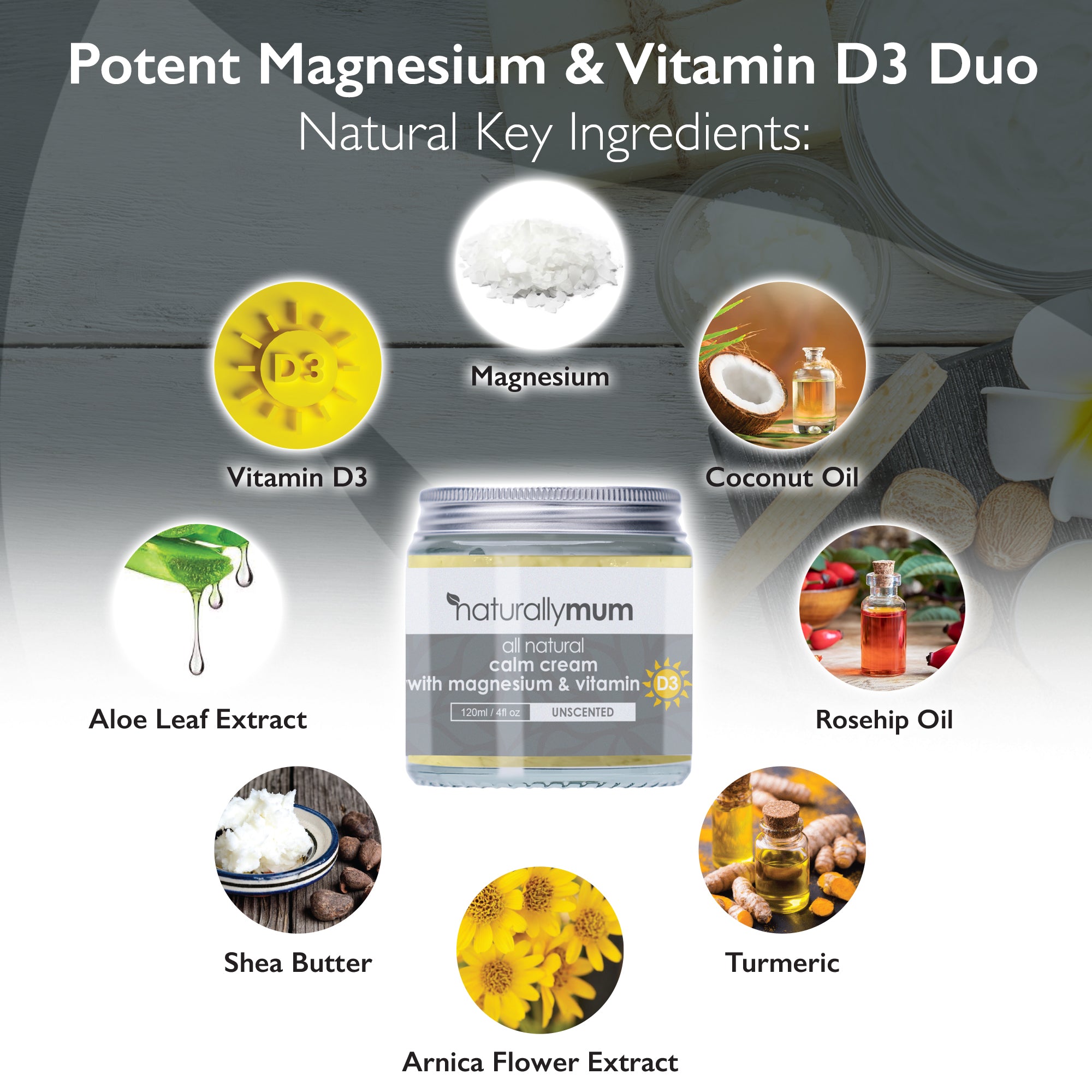 NaturallyMum Calm Cream with Magnesium and Vitamin D | Unscented | 120ml